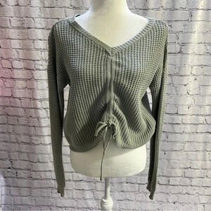 SINCERELY JULES Ruched Slightly Cropped Sweater Green Juniors Small